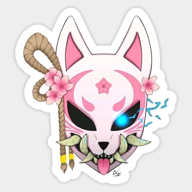 Oni Kitsune Fox Mask Sticker by HanakoFox